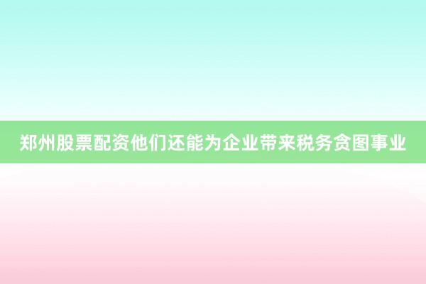 郑州股票配资他们还能为企业带来税务贪图事业