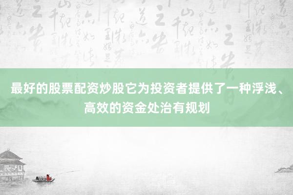 最好的股票配资炒股它为投资者提供了一种浮浅、高效的资金处治有规划