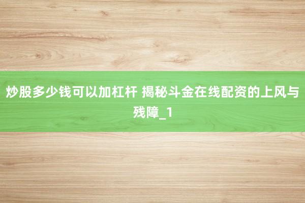 炒股多少钱可以加杠杆 揭秘斗金在线配资的上风与残障_1