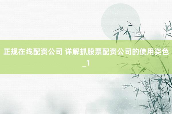 正规在线配资公司 详解抓股票配资公司的使用姿色_1